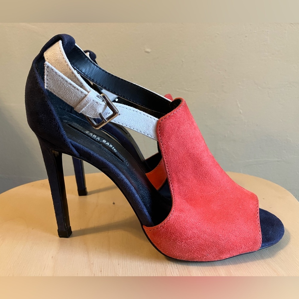 Zara Basic Women's Sandals High Heel Shoe Orange Navy Blue Off White Size 37 6.5